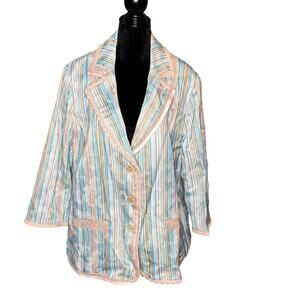 Bob Mackie Studio Women's Plus sz 20W Teal Tan White Stripe Blazer Lace Trim NEW